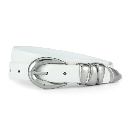 Skinny Leather Waist Belt - Gold Buckle Dress Belt for Women's Jeans & Dresses