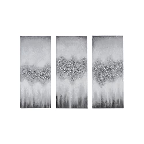 Madison Park Wall Art Living Room Décor - Embellished Hand Painted Canvas, Home Accent Glitter Abstract Bathroom Decoration Ready to Hang Painting for Bedroom, 15'W x 35'H x 1.5'D, Grey 3 Piece