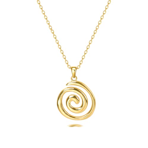 Rnivida Gold Plated Spiral Pendant Necklace for Women Stainless Steel Swirl Conch Jewelry