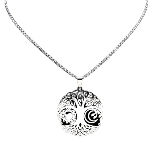 Collar para mujer, árbol de la vida, luna, sol, diosa, collar para mujeres y hombres, color plateado, cadena de bruja colar