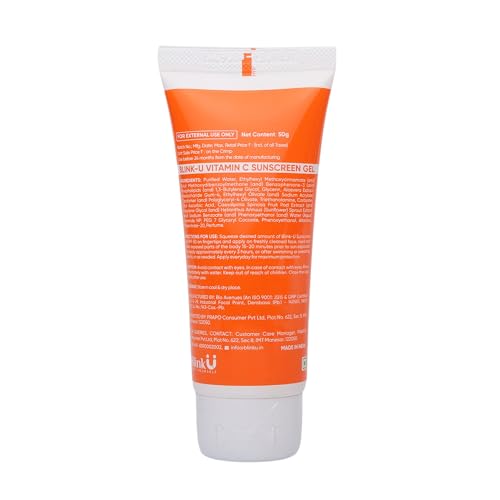 Image of BlinkU glow crafter vitamin c sunscreen gel spf 50 pa+++ brightening & hydrating formula ideal for daily use 50g