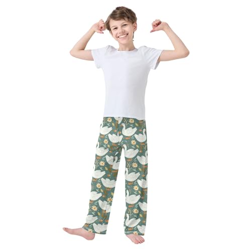 Pajama Bottoms, Cute White Ducks and Flowers Sleeping Pant Lounge Wear Pajamas Long Pants Sleepwear Pjs2