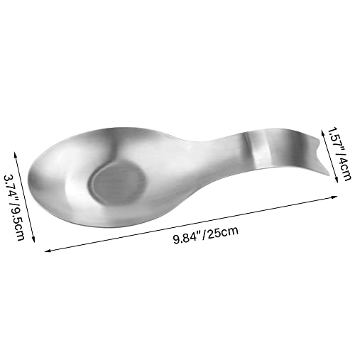 Image of Stainless Steel Spoon Rest, Spatula Ladle Holder, Stainless Steel Utensil Spoon Rest Holder, Brushed Finish, Dishwasher Safe 3.8 x 9.4 Inch (Fish Shape Silver Color 1PC)