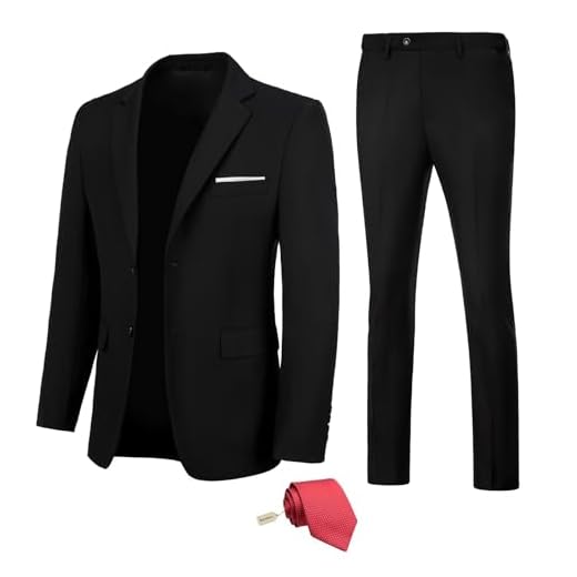 Fesenbo- Terno casual masculino, terno slim fit de 2 peças, blazer preto sólido de 2 botões, smoking para baile de formatura, terno masculino, jaqueta e calças com gravata M