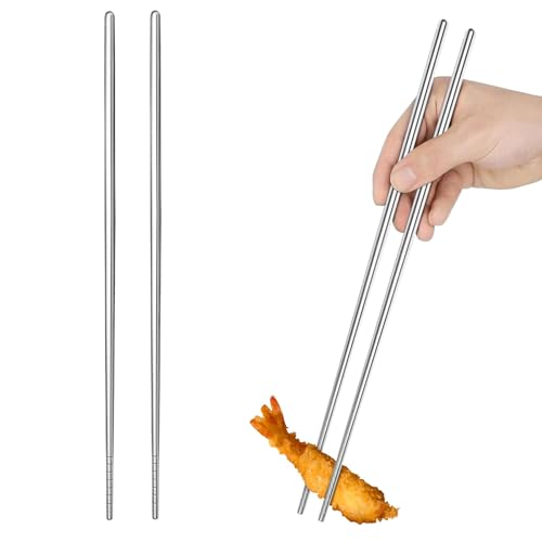 Bacchette cinesi metallo, 38cm Acciaio Inossidabile bacchette cucina lunghe bacchette cucinare cucina bacchette vaso per pentola calda cottura frittura (2 paia di bacchette in acciaio inossidabile)