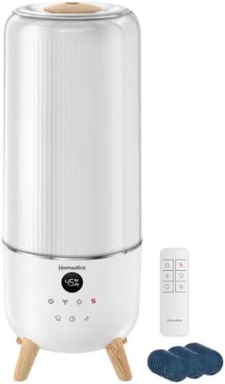 Homedics Warm and Cool Mist Ultrasonic Humidifier for Large Rooms - 2 Gallon Top-Fill Tank, UV-C Technology to Reduce Bacteria & Mold, 90-Hour Runtime, Smart Humidistat, Remote & Nightlight