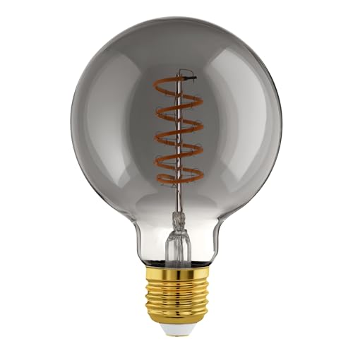 Eglo Lampe LED E27 dimmable, filament vintage spirale, ampoule Edison, globe éclairage rétro au verre fumé, 4 watts, 100 lumens, blanc chaud, noir...