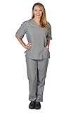 Women's Scrub Set - Medical Scrub Top and Pant, Grey, Small