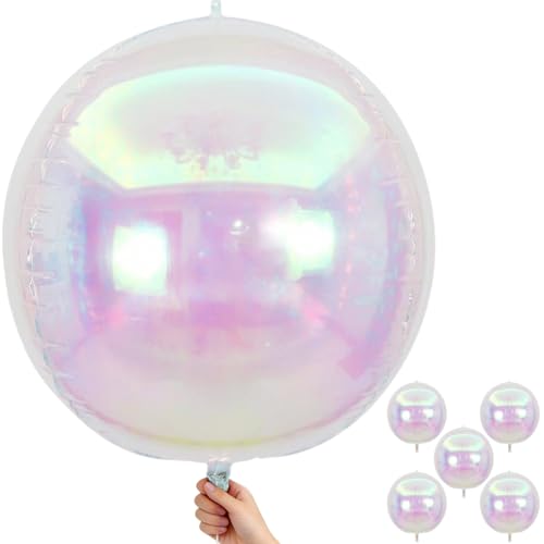 Image of Iridescent Round Foil Balloons 32 Inch 5 Pcs Holographic 4D Ball Balloons Clear Balloon Ornament Mylar Balloon for Girls Mermaid Under The Sea Rainbow Birthday Wedding Baby Shower Party Decor
