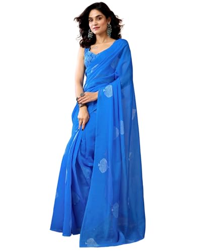 Image of SIRIL Women's Printed Chanderi Cotton One Minute Ready to Wear Saree with Unstitched Blouse Piece