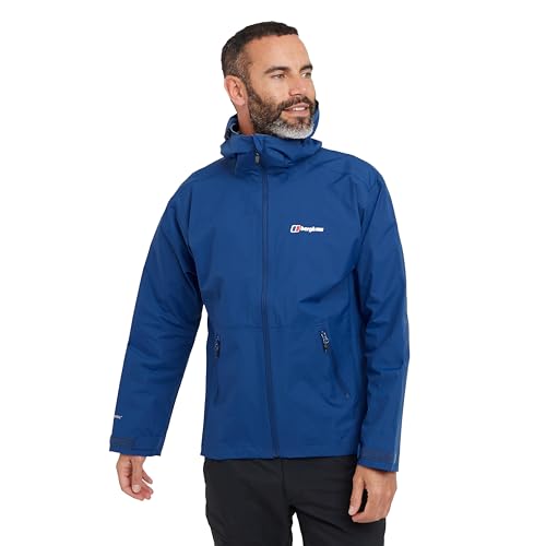 Berghaus Mens Stormcloud Waterproof Jacket with Adjustable Hood and Drawcord Hem Breathable Lightweight & Durable Technical Raincoat (UK Alpha L Regular Regular Blue)