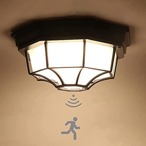 12W LED Rounded Ceiling Light Bulkhead Outdoor Wall Lights with Motion Sensor, Waterproof Lamp Nautical Light Marine Wall lamp Industrial Light Fixture Aluminium Wall Sconce,Black,3000K Cover