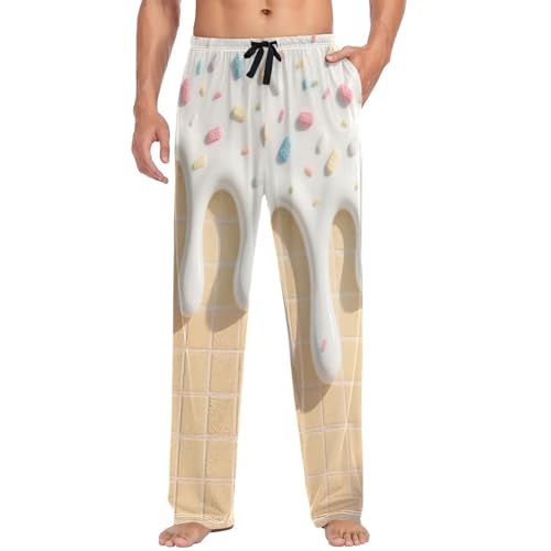 visesunny Mens Cotton Pajama Pants PJ Bottoms White 3d Candy Ice Cream Lightweight Soft Lounge Sleepwear with Pockets