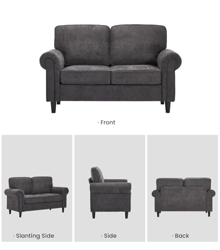 Image of Kingfun Loveseat 2 Seater Couch with Chair, Mid Century Modern Chenille Sofa Set with Rolled Arms and Deep Seats, Fluffy Comfort for Living Room, Apartment, Easy Assembly, Grey
