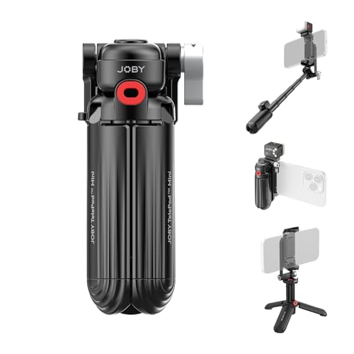 JOBY TelePod Mini Mini Selfie Stick Tripod with Bluetooth Remote Compact Portable Phone Tripod Extendable Hand Grip & Desktop Stand Horizontal/Vertical Phone Holder Dual Cold Shoe Mounts