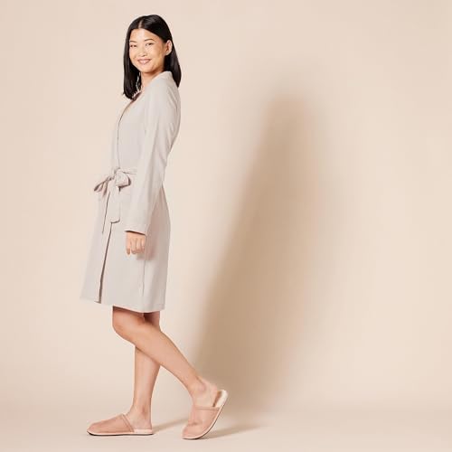 Image of Amazon Essentials Women's Lightweight Cotton Blend Waffle Mid-Length Bathrobe, Breathable Loungewear (Available in Plus Size)