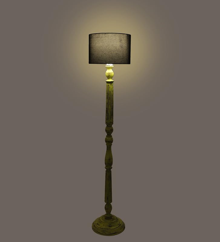 Image of tu casa Mango Wooden Floor Lamps with Black Shade for Home Decor, Bedrooms Corner, Living Room, Gifting, Diwali Decoration, Hall, Office, Study Room (Height: - 56 inch) - Bulb not Included