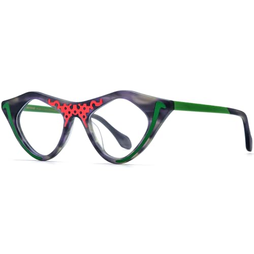 Image of HEPIDEM Multicolor Acetate Glasses Frame Women Cat Eye Eyeglasses Men Optical Spectacles 9291
