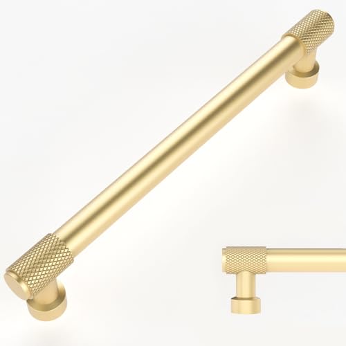 Amerdeco 10 Pack Gold Knurled Cabinet Pulls 7 Inch(177.8mm) Hole Center Kitchen Cabinet Handles Drawer Pulls Cabinet Hardware ZH0034