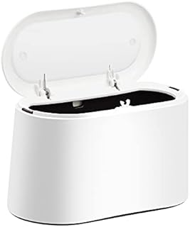 GOOHOME Portable Trash Can Desk Bin with Lid Mini Press-Type Bed Office Trash Can Office Desktop Paper Bin Waterproof Table Top Dustbin for Home Kitchen Office Rubbish Organizer (White)