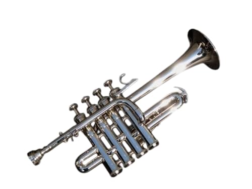 Queen Brass Bb Piccolo Trumpet Chrome Finish with Mouthpiece Practice Mute Cleaning Set and Hard Case for Beginners Students and Holiday Gift Idea