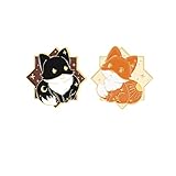 Cartoon Fox Enamel Pin Set - 2Pcs Black & Orange Fox Brooch Metal Badge, Couple/Best Friend Pin Gift, Decoration Pins for Backpack Clothes Hat