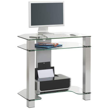 MAJA-Möbel Bureau et Ordinateur en métal, Aluminium, Verre Transparent, Taille Unique