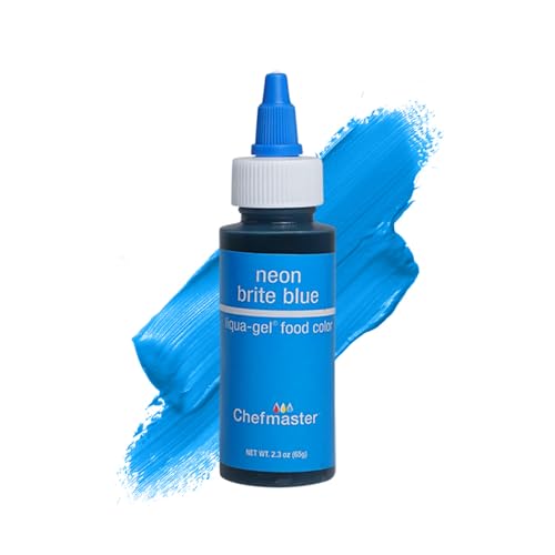Image of Chefmaster Neon Blue Liqua-Gel Food Coloring | Vibrant Color | Professional-Grade Dye for Icing, Frosting, Fondant | Baking & Decorating | Fade-Resistant | Easy-to-Use | Made in USA | 2.3 oz
