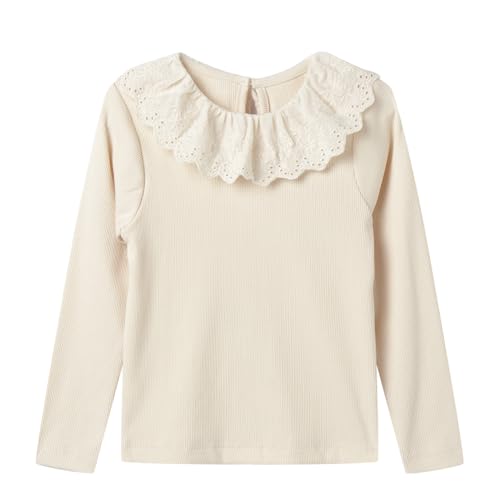 LittleSpring Girls Ribbed Knit Long Sleeve Tshirt with Lace Ruffle Collar