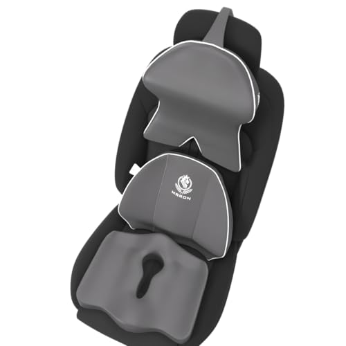 Image of MRRON Memory Foam Posture Corrector Car Seat Cushions Combo | Orthopedic Backrest, Coccyx Cushion & Neckrest | Ergonomic Lumbar Comfort Seat Cushion | Reduces Sciatica (Grey, Spine Support)