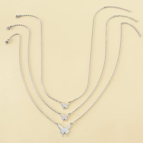 3 Pcs Butterfly Shape Stainless Steel Card Necklaces Mother and Daughter Parent-child Handmade Colla