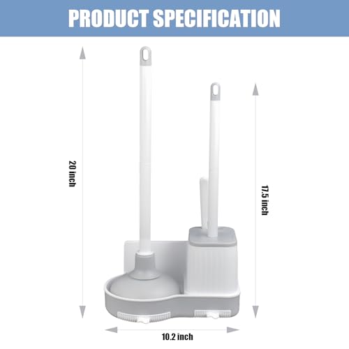 Image of Toilet Brush and Plunger Set, Plunger and Brush Set, 3 in 1 Toilet Bowl Brush and Plunger Set for Bathroom Cleaning,Plungers for Bathroom Heavy Duty 2 Packs in Color White&Grey