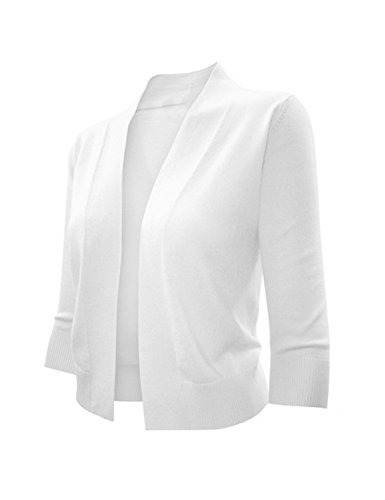 makeitmint Women's Open 3/4 or Long Sleeve Bolero Cardigan [S-3XL] Large YJC0013_White
