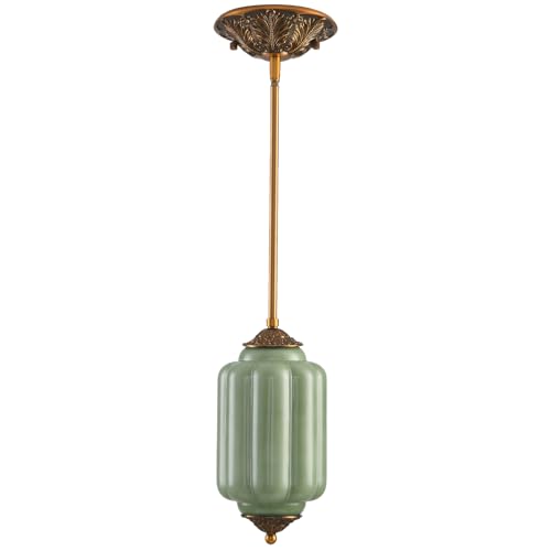 LOUSACE 5.5 in Vintage Milk Glass Ceiling Light Fixture Antique Green Semi Flush Mount Milk Glass Pendant Light Farmhouse Ceiling Light for Kitchen Hallway Dining Room LED Bulb Included