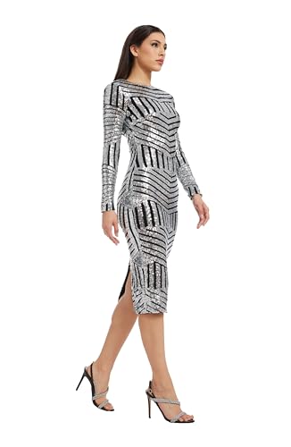 Image of Dress The Population Womens Emery Long Sleeve Stretch Sequin Midi Sheath Ddr147