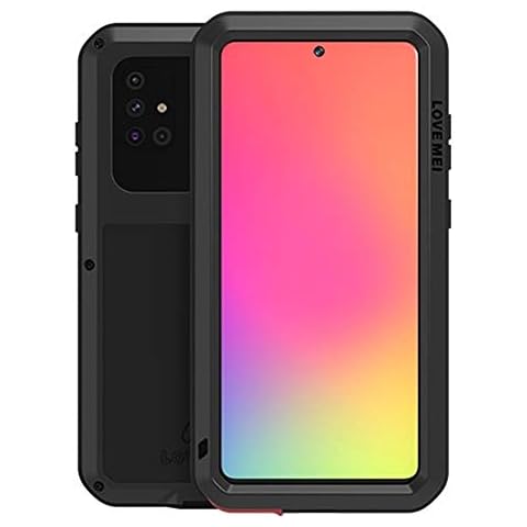LOVE MEI Metal Case for Samsung Galaxy A71 4G,Heavy Duty Military Bumper Robust Dustproof Shockproof Anti-Drop Aluminum Metal Full Body Protection case Cover with Tempered Glass 6.7'' (Black) Cover