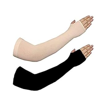 PENYAN Male Multi purpose Beige and Black Color Thin UV Sun tan Protective Bikig Gloves Without Fingers ( Free Size ) ( Pack of 2 )
