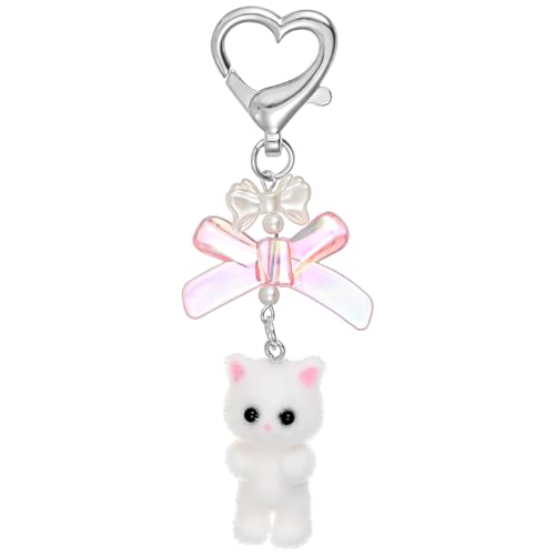 Llavero de gato mullido, bonito llavero blanco estético Y2k Kitty Cat Stuff Decor...
