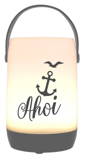 WB wohn trends LED-Laterne Touch-Funktion & Akku, AHOI Anker, grau 19x11,5cm, mit Bügel 25cm, LED-Licht LED-Leuchte LED-Lampe