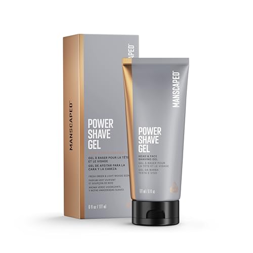 MANSCAPED® Power Shave Gel, gel calmante para el afeitado de la cabeza y el rostro para hombres, con exfoliantes líquidos para ayudar a proteger contra la irritación y los pelos encarnados, 177 ml