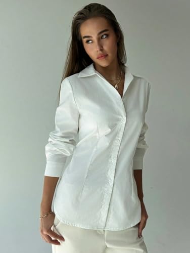 Image of OOMPH! Women Solid Cotton Shirt with Back Tie-Up Detail | Corset Style | Cinched Waist Shirt | Cotton Formal Shirt