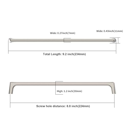 Image of Asidrama 10 Pack 8.8 Inch(224mm) Brushed Satin Nickel Cabinet Pulls Cabinet Handles Cupboard Handles Kitchen Cabinet Hardware for Cupboard Drawer Pulls