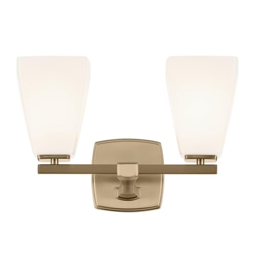 Image of Kichler Marant 14.25 inch 2-Light Vanity Light Fixture with Opal Glass in Champagne Bronze for Bathroom Over Mirror, Modern Wall Mount Lighting (14.25 inch W x 9.5 inch H), 55215CPZ