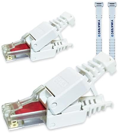YIMATEECO RJ45 Cat6A Connectors Tool-Free Reusable Shielded Ethernet Termination Plugs for 23AWG SFTP UTP Cable, 10Gbps 500Mhz Easy Internet Plug, Fast Field Installation (Cat6A-A, 2pcs, White)
