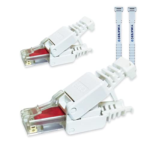 Yimateeco Rj45 Cat6A Connectors Tool-Free Reusable Shielded Ethernet Termination Plugs For 23Awg Sftp Utp Cable, 10Gbps 500Mhz Easy Internet Plug, Fast Field Installation (Cat6A-A, 2Pcs, White) #TOP13
