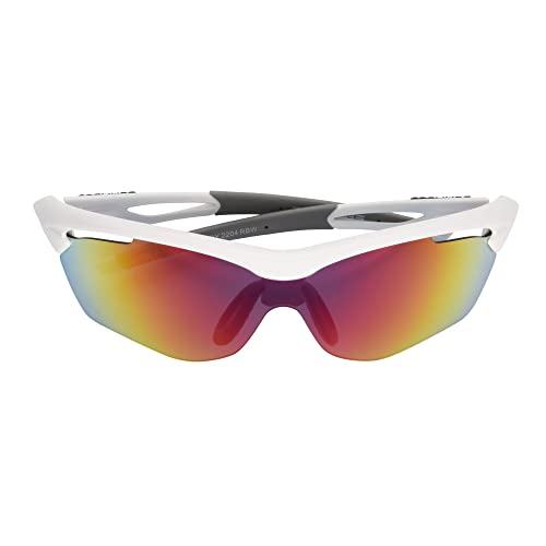 Rawlings Side Arm Hustle Blade Youth Baseball Sunglasses, Shiny White/Rainbow Mirror, 62mm2