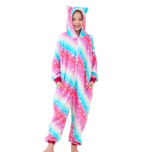 Ceruwum Girls Cat Ears Sleepsuit Kids Cat Animal Onesie Pyjamas (Pink/Blue 4-5 Years)
