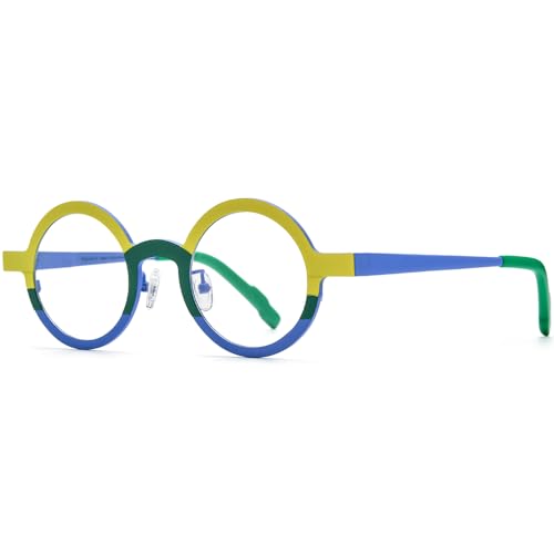 Image of FONEX Colorful Pure Titanium Glasses Frame Women Retro Round Eyeglasses
