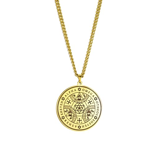 Collar de talismán mágico enoquiano con hexagrama y pentagrama místico