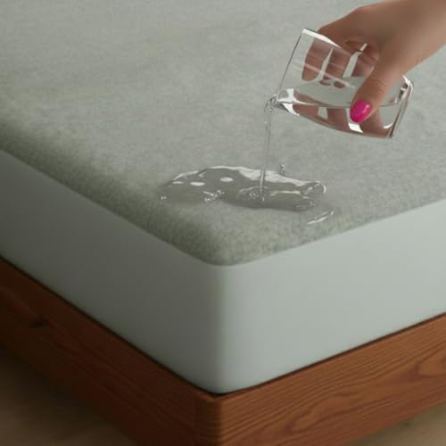 Image of Livspace 100% Waterproof Premium Cotton Mattress Protector Queen Size | 78 inch x 60 inch | Mattress Cover, Noiseless, Breathable & Hypoallergenic Bed Protector, Fits Upto 10 inch - Bello Pure Canopy (Steel Grey)